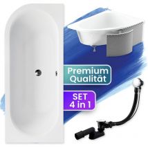 Badland - Badewanne Eckbadewanne 170x75 Rechts mit Styroporverkleidung, Ablauf & Füße gratis - Komplettset 4in1 Original Acryl Wanne Siphon avita