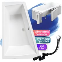 Badland - Badewanne Eckbadewanne 180x125 Links mit Styroporverkleidung, Ablauf & Füße gratis - Komplettset 4in1 Original Acryl Wanne intima slim