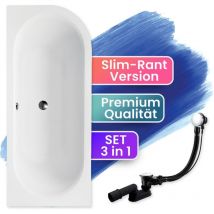 Badland - Badewanne Eckbadewanne 180x80 Links, Ablaufgarnitur & Füßen gratis - Komplettset 3in1 Original Acryl Wanne Premium Siphon avita slim