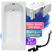 Badland - Badewanne Rechteck 120x70 mit Styroporverkleidung (Ablage 4cm), Ablauf & Füße gratis - Komplettset 4in1 Original Acryl Wanne classic slim