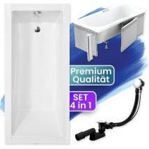 Badland - Badewanne Rechteck 130x70 Mit Styroporverkleidung, Ablaufgarnitur & Füßen Gratis - Komplettset 4in1 Original Acryl Wanne Siphon Modern