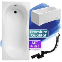 Badland - Badewanne Rechteck 140x70 Mit Acrylschürze, Ablaufgarnitur & Füßen Gratis - Komplettset 4in1 Original Acryl Wanne Siphon Gracja