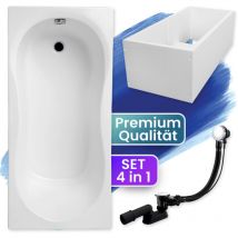 Badland - Badewanne Rechteck 140x70 mit Wannenträger, Ablaufgarnitur & Füßen gratis - Komplettset 4in1 Original Acryl Wanne Siphon gracja