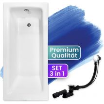 Badland - Badewanne Rechteck 140x70, Ablaufgarnitur & Füßen gratis - Komplettset 3in1 Original Acryl Wanne Premium Siphon - Made in eu talia