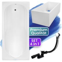 Badland - Badewanne Rechteck 140x70 mit Wannenträger, Ablaufgarnitur & Füßen gratis - Komplettset 4in1 Original Acryl Wanne Siphon bona