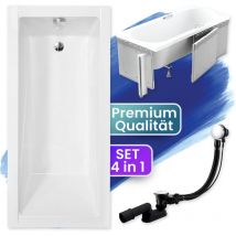 Badland - Badewanne Rechteck 150x70 mit Styroporverkleidung, Ablaufgarnitur & Füßen gratis - Komplettset 4in1 Original Acryl Wanne Siphon modern