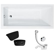 Badland - Badewanne Rechteck 150x70 + Kopfstütze, Ablauf & Füße gratis - Komplettset 4in1 Original Acryl Wanne modern