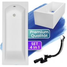 Badland - Badewanne Rechteck 150x70 Mit Wannenträger, Ablaufgarnitur & Füßen Gratis - Komplettset 4in1 Original Acryl Wanne Siphon Shea