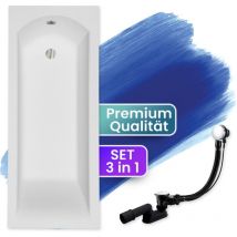 Badland - Badewanne Rechteck 150x70, Ablaufgarnitur & Füßen gratis - Komplettset 3in1 Original Acryl Wanne Premium Siphon - Made in eu shea