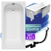 Badewanne Rechteck 150x70 mit Styroporverkleidung, Ablaufgarnitur & Füßen gratis - Komplettset 4in1 Original Acryl Wanne Siphon Badland classic