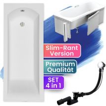 Badewanne Rechteck 150x70 mit Styroporverkleidung, Ablaufgarnitur & Füßen gratis - Komplettset 4in1 Original Acryl Wanne Siphon Badland shea slim