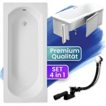 Badland - Badewanne Rechteck 150x75 mit Styroporverkleidung, Ablaufgarnitur & Füßen gratis - Komplettset 4in1 Original Acryl Wanne Siphon intrica