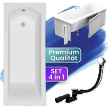 Badland - Badewanne Rechteck 160x70 mit Styroporverkleidung, Ablaufgarnitur & Füßen gratis - Komplettset 4in1 Original Acryl Wanne Siphon shea