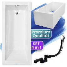Badland - Badewanne Rechteck 160x70 mit Wannenträger, Ablaufgarnitur & Füßen gratis - Komplettset 4in1 Original Acryl Wanne Siphon modern