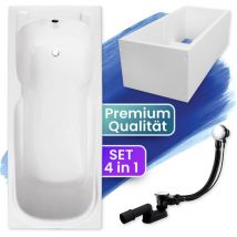 Badland - Badewanne Rechteck 160x70 mit Wannenträger, Ablaufgarnitur & Füßen gratis - Komplettset 4in1 Original Acryl Wanne Siphon majka
