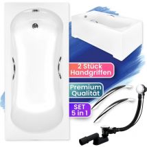 Badland - Badewanne Rechteck 160x70 mit AcrylSchürze + Handgriffen, Ablaufgarnitur & Füßen gratis - Komplettset 5in1 Acryl Wanne Siphon aria plus