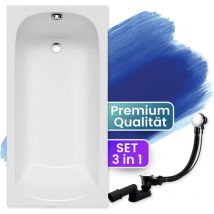 Badland - Badewanne Rechteck 160x70, Ablaufgarnitur & Füßen gratis - Komplettset 3in1 Original Acryl Wanne Premium Siphon - Made in eu classic