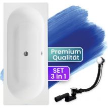 Badland - Badewanne Rechteck 160x75, Ablaufgarnitur & Füßen gratis - Komplettset 3in1 Original Acryl Wanne Premium Siphon - Made in eu vitae