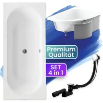 Badland - Badewanne Rechteck 160x75 Mit Styroporverkleidung, Ablaufgarnitur & Füßen Gratis - Komplettset 4in1 Original Acryl Wanne Siphon Vitae