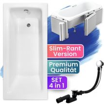 Badewanne Rechteck 160x75 mit Styroporverkleidung (Ablage 4cm), Ablauf & Füße GRATIS - Komplettset 4in1 Original Acryl Wanne - BADLAND TALIA SLIM