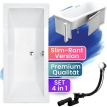 Badland - Badewanne Rechteck 165x75 mit Styroporverkleidung, Ablaufgarnitur & Füßen gratis - Komplettset 4in1 Original Acryl Wanne Siphon quadro slim