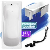 Badland - Badewanne Rechteck 170x70 mit Styroporverkleidung, Ablaufgarnitur & Füßen gratis - Komplettset 4in1 Original Acryl Wanne Siphon majka