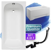 Badland - Badewanne Rechteck 170x75 mit AcrylSchürze, Ablaufgarnitur & Füßen gratis - Komplettset 4in1 Original Acryl Wanne Siphon classic