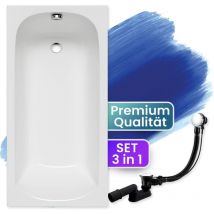 Badewanne Rechteck 170x75, Ablaufgarnitur & Füßen gratis - Komplettset 3in1 Original Acryl Wanne Premium Siphon - Made in eu Badland classic