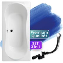 Badland - Badewanne Rechteck 170x80, Ablaufgarnitur & Füßen gratis - Komplettset 3in1 Original Acryl Wanne Premium Siphon - Made in eu long