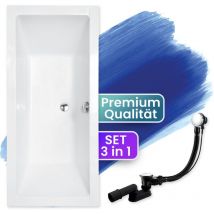 Badewanne Rechteck 175x80, Ablaufgarnitur & Füßen gratis - Komplettset 3in1 Original Acryl Wanne Premium Siphon - Made in eu Badland quadro