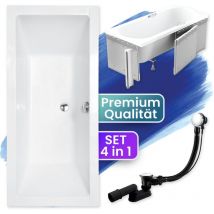Badland - Badewanne Rechteck 175x80 mit Styroporverkleidung, Ablaufgarnitur & Füßen gratis - Komplettset 4in1 Original Acryl Wanne Siphon quadro