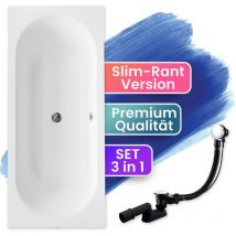Badland - Badewanne Rechteck 180x80, Ablaufgarnitur & Füßen gratis - Komplettset 3in1 Original Acryl Wanne Premium Siphon - Made in eu vitae slim