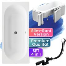 Badland - Badewanne Rechteck 180x80 Mit Styroporverkleidung (ablage 4cm), Ablauf & Füße Gratis - Komplettset 4in1 Original Acryl Wanne Vitae Slim
