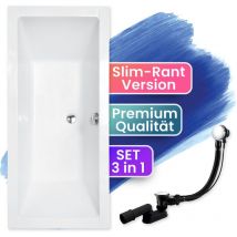 Badland - Badewanne Rechteck 180x80, Ablaufgarnitur & Füßen gratis - Komplettset 3in1 Original Acryl Wanne Premium Siphon - Made in eu quadro slim