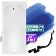 Badland - Badewanne Rechteck 190x80 + Kopfstütze, Ablauf & Füße gratis - Komplettset 4in1 Original Acryl Wanne bona