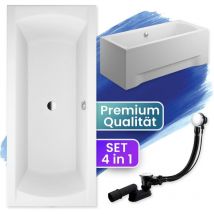 Badewanne Rechteck 190x90 mit AcrylSchürze, Ablaufgarnitur & Füßen GRATIS - Komplettset 4in1 Original Acryl Wanne Siphon - BADLAND INES