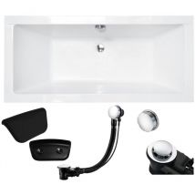 Badland - Badewanne Rechteck 190x90 + Kopfstütze + Bambus Ablage, Ablauf & Füße gratis - Komplettset 5in1 Original Acryl Wanne quadro
