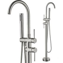 Badewanne Wasserhahn,Onyzpily Badewanne Wasserhahn Mit Handbrause, 360° drehbar Schnabel, 2 Griffmodi, Freistehender Mischer Badewanne Wasserhahn