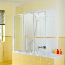 Badewannen-Faltwand, 140 cm x 140 cm, 3-tlg. Alu matt, Klarglas - Made in Germany