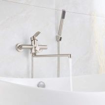 Badewannen-Mischbatterie, Badewannenarmatur mit Handbrause, runder Einhand-Wandmontage, Handbrause aus gebürstetem Edelstahl für das Badezimmer