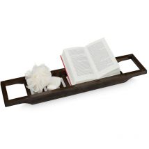 Badewannenablage Bambus, 70 cm breit, Badewannenbrett zum Einhängen, Badewannenzubehör Tablett, dunkelbraun - Relaxdays