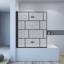 Badewannenfaltwand 120x140 cm Duschtrennwand für Badewanne Black Style Sicherheitsglas mit Nano, ohne bohren, Faltbar und schwenkbar 180°, links und