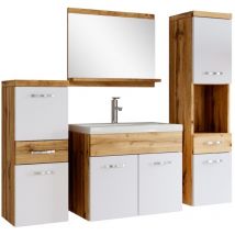 Badplaats - Badezimmer Badmöbel-Set Alba 60cm Waschbecken Eiche mit Weiß - u