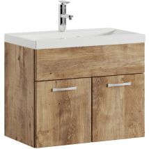 Badplaats - Badezimmer Badmöbel-Set Montreal 01 60cm Waschbecken Eiche Kasta