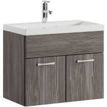 Badplaats - Badezimmer Badmöbel-Set Montreal 01 60cm Waschbecken Grau Eiche