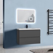 Biubiubath - Badezimmer Badmöbel-Set 80cm Unterschrank mit keramik waschtisch 2 Schubladen Anthrazit Matt soft close Selbstmontierter