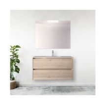 Caesaroo - 100 cm hängender Badezimmerschrank aus Naturholz mit eingebautem Waschbecken – Nova - mit spiegel und led Lampe