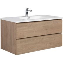 Badmöbel-Set Angela 100cm – Waschbeckenunterschrank – Kastanien-Eiche – 2 Schubladen – Soft-Close – 2 Jahre Garantie
