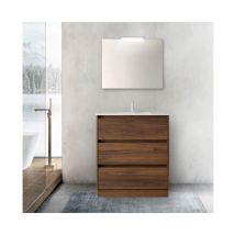 Caesaroo - Bodenstehender Badezimmerschrank 80 cm Maya-Walnuss mit eingebautem Waschbecken – Nova - 80 cm Standard