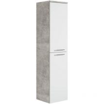 Badezimmer Badschrank Saturnus 130cm Beton mit Weiß - Regal Schr